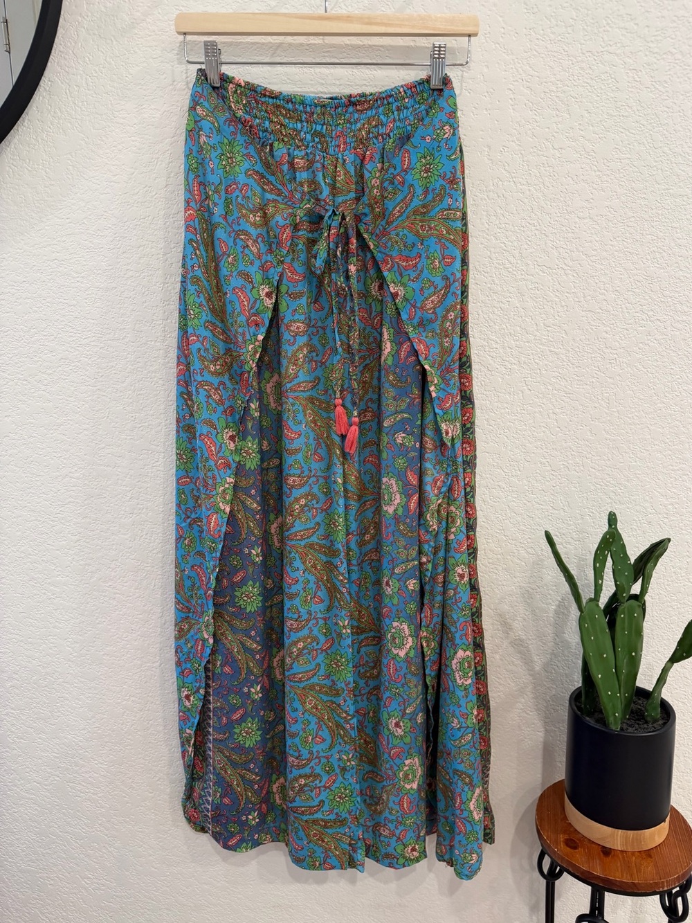 Karma Highway Blue Floral Paisley Wide Leg Boho Pants